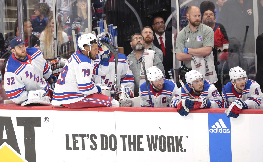 The Rangers' bench looks on dejectedly near the end of their 2-1 season-ending loss to the Panthers in Game 6.