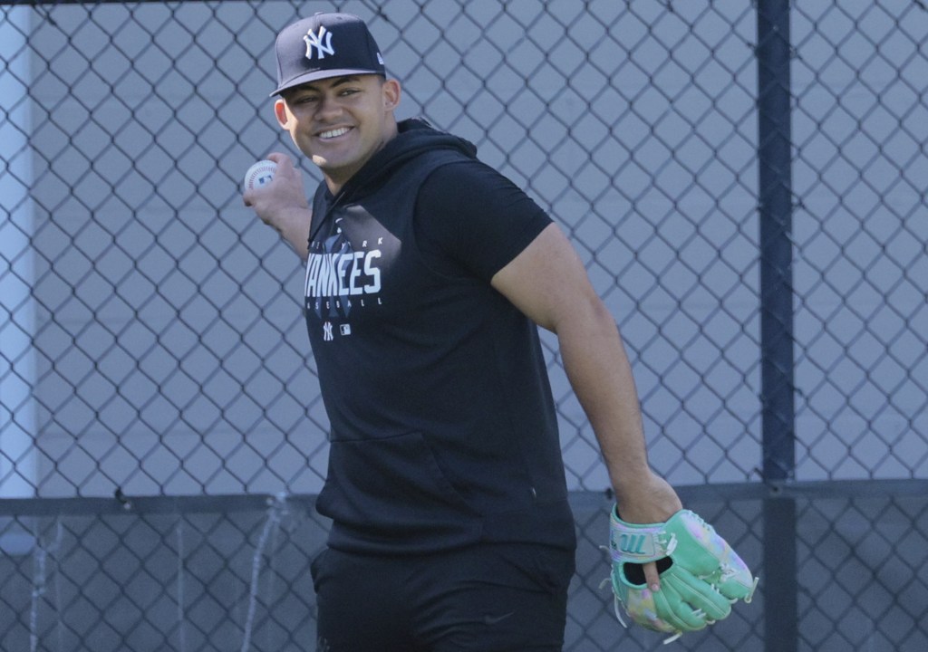 Jasson Dominguez, working out during spring training, will be staying in the minors with Triple-A Scranton/Wilkes-Barre after his rehab clock ran out.