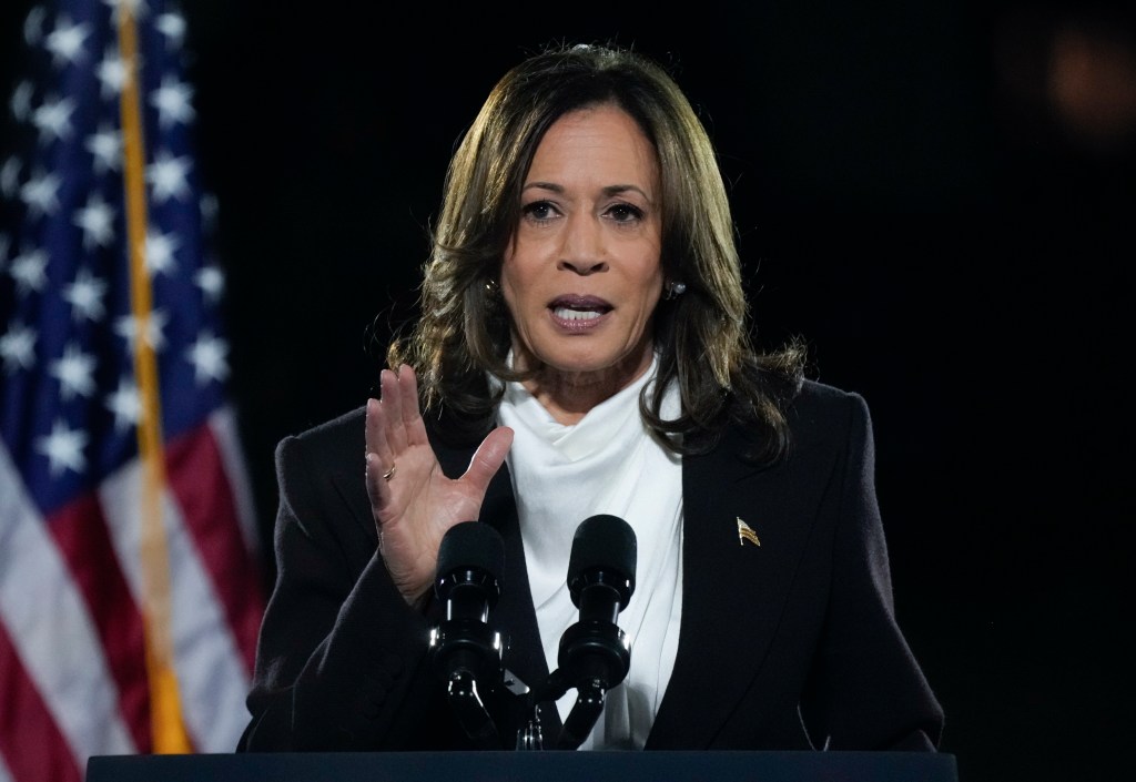 Democratic Presidential nominee Vice President Kamala Harris delivers a campaign speech at the Ellipse in Washington, D.C. on Tuesday, Oct. 29, 2024.