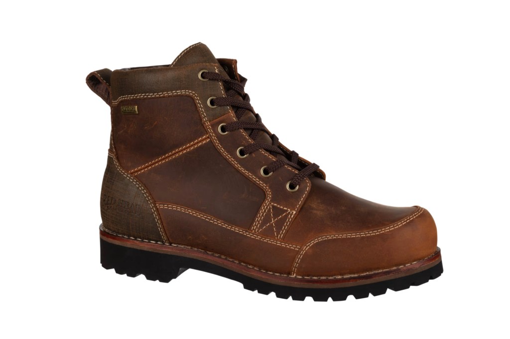 A brown boot with a black sole