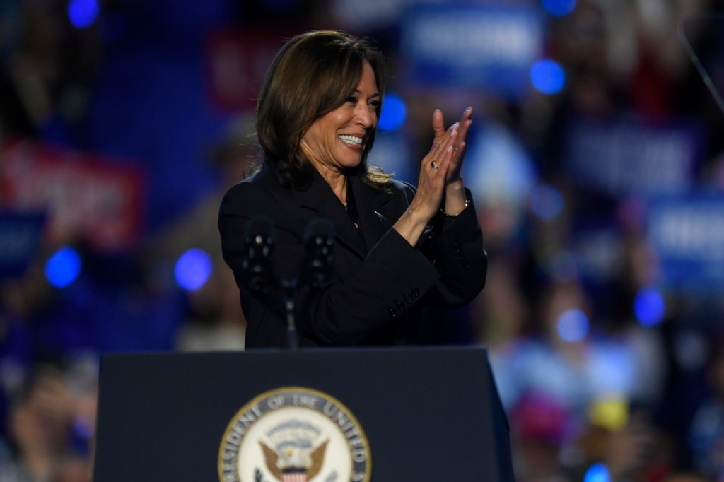 Democratic presidential nominee Vice President Kamala Harris speaks during a campaign rally in Milwaukee, Wis., Friday, Nov. 1, 2024. 