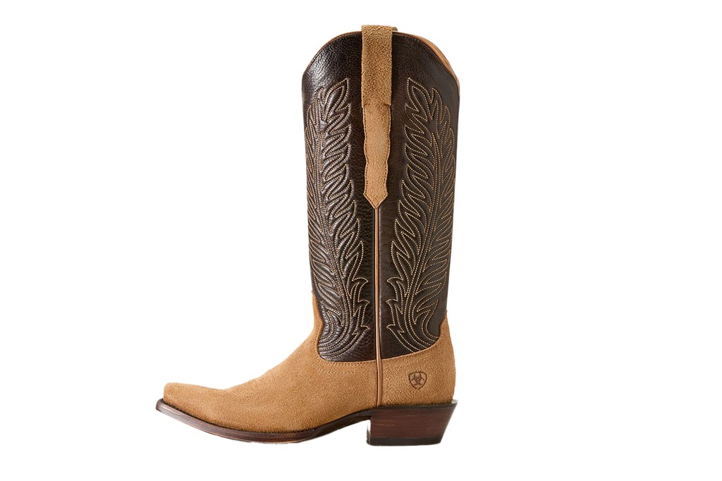 A brown and tan cowboy boot