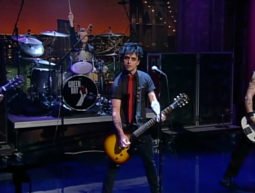 Billie Joe Armstrong with a guitar on Letterman