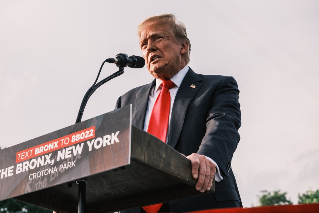 Donald Trump speaks at a rally in the Bronx.