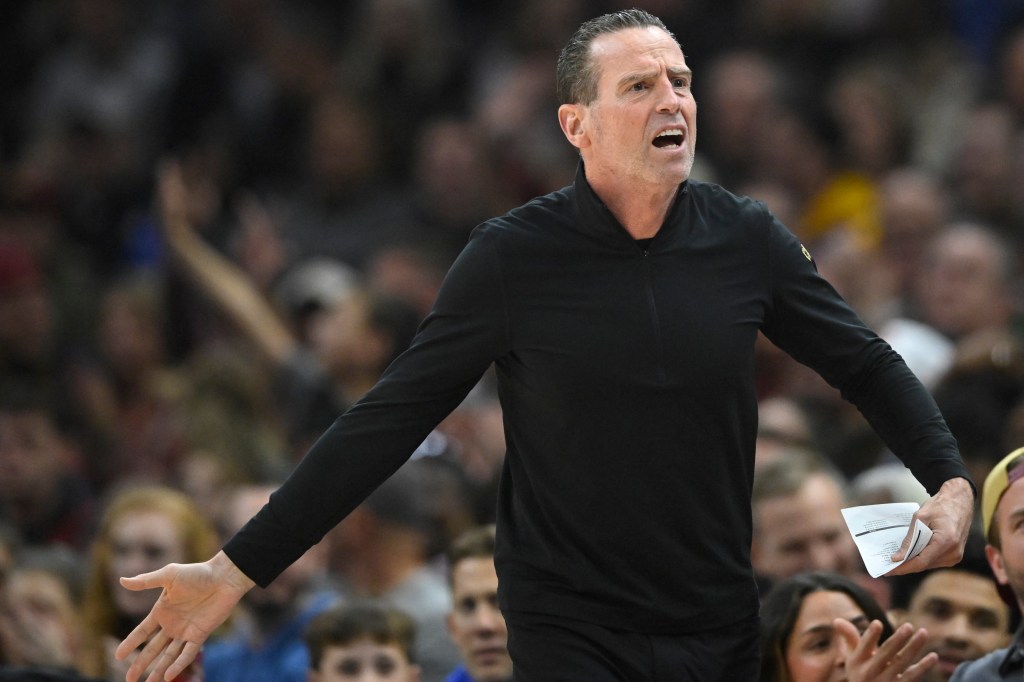 Cavaliers coach Kenny Atkinson, who formerly was the Nets' coach, argues with officials during Brooklyn's loss.