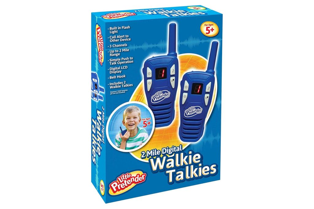 A box with two walkie talkies for kids on the cover. 