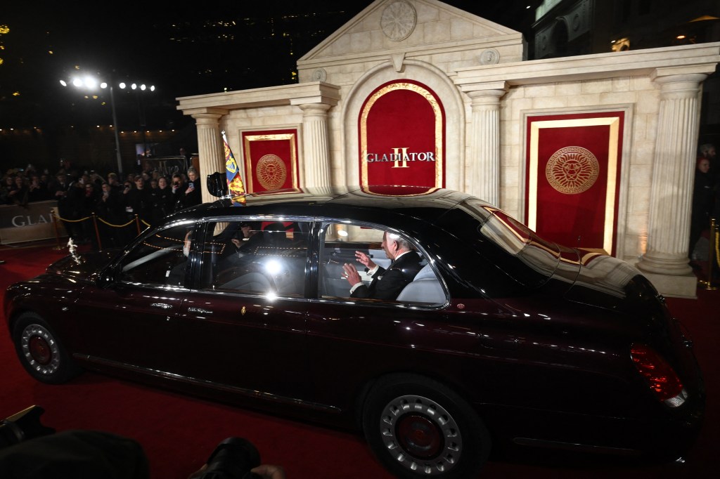 King Charles III arriving at the royal premiere of Gladiator II at the Odeon Lux in central London