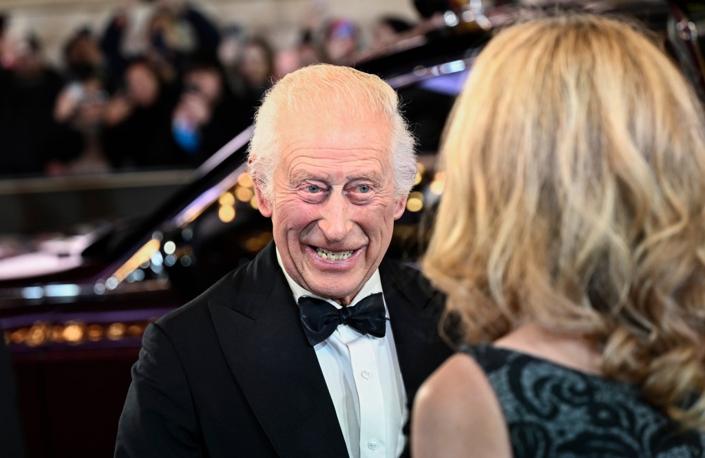 King Charles III in a suit and bow tie attending the Gladiator II premiere in Leicester Square, London