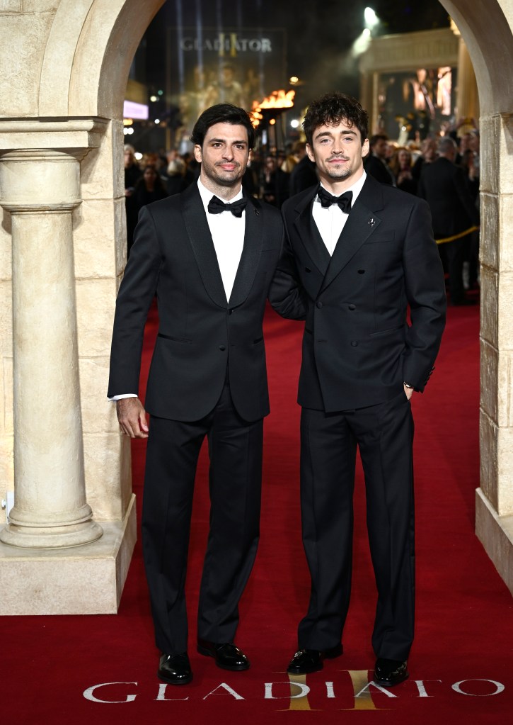 Carlos Sainz Jr. and Charles Leclerc attending the premiere of 'Gladiator II' at Leicester Square in London, England on November 13, 2024