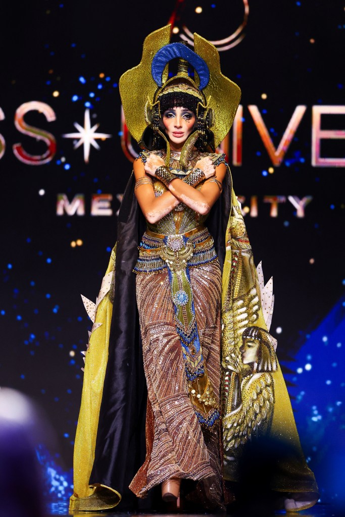 Miss Egypt Logina Salah participating in the National Costume show at the 73rd Miss Universe pageant in Mexico City, 2024