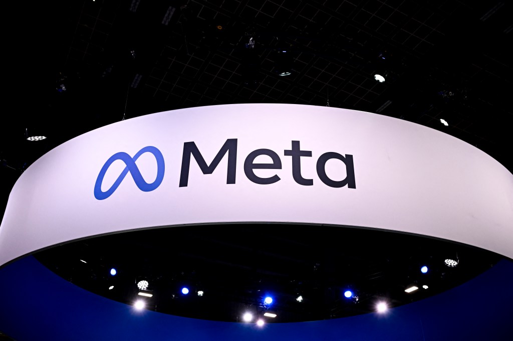 (FILES) A logo of US tech company Meta is displayed during the Vivatech technology startups and innovation fair, at the Porte de Versailles exhibition centre in Paris on May 22, 2024. British online bank Revolut on October 3, 2024, has urged Facebook owner Meta to reimburse victims of password security breaches, blasting the US tech giant's data-sharing partnership with several UK banks as "woefully" inadequate (Photo by JULIEN DE ROSA / AFP) (Photo by JULIEN DE ROSA/AFP via Getty Images)
