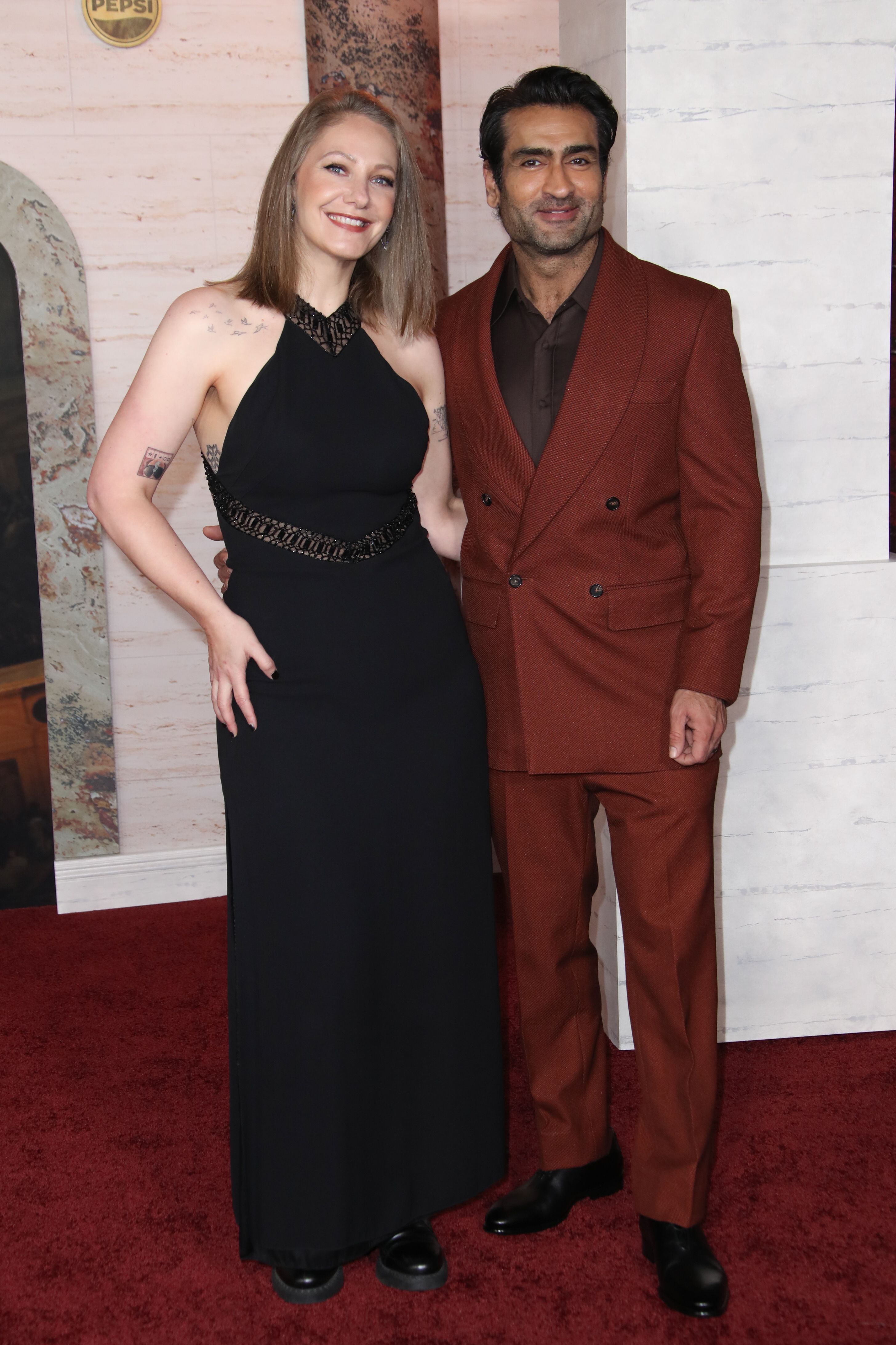 Emily Gordon and Kumail Nanjiani attend the premiere of "Gladiators II" in Los Angeles, California.