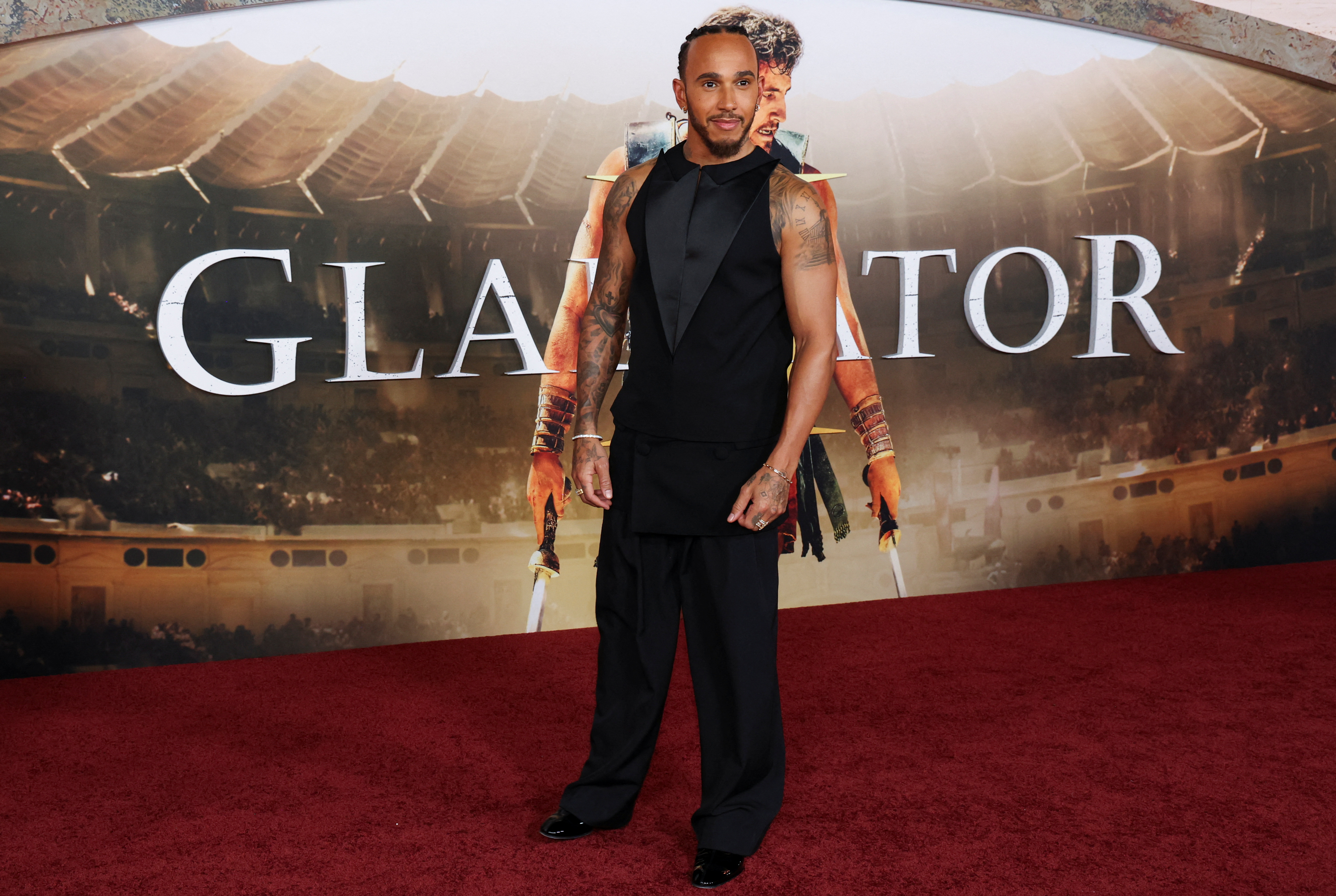 Lewis Hamilton attends the premiere of "Gladiators II" in Los Angeles, California.