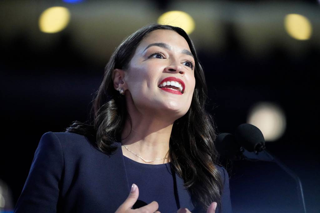 Rep. Alexandria Ocasio-Cortez, D-N.Y. speaks during the first day of the Democratic National Convention at the United Center in Chicago. 