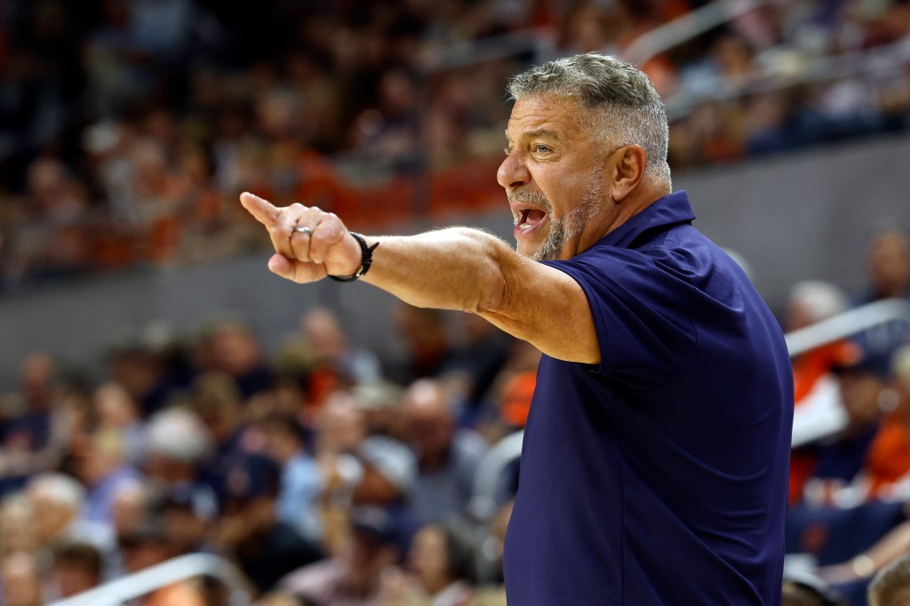 Auburn head coach Bruce Pearl led the team to a 94-43 win in their season opener against Vermont. 