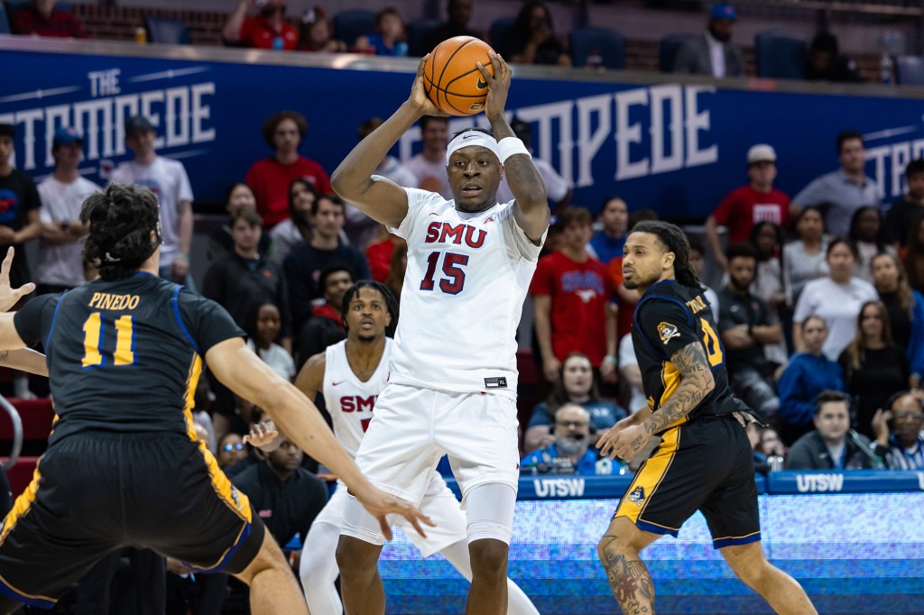 Ja’Heim Hudson is pictured during a March 2024 game for SMU.