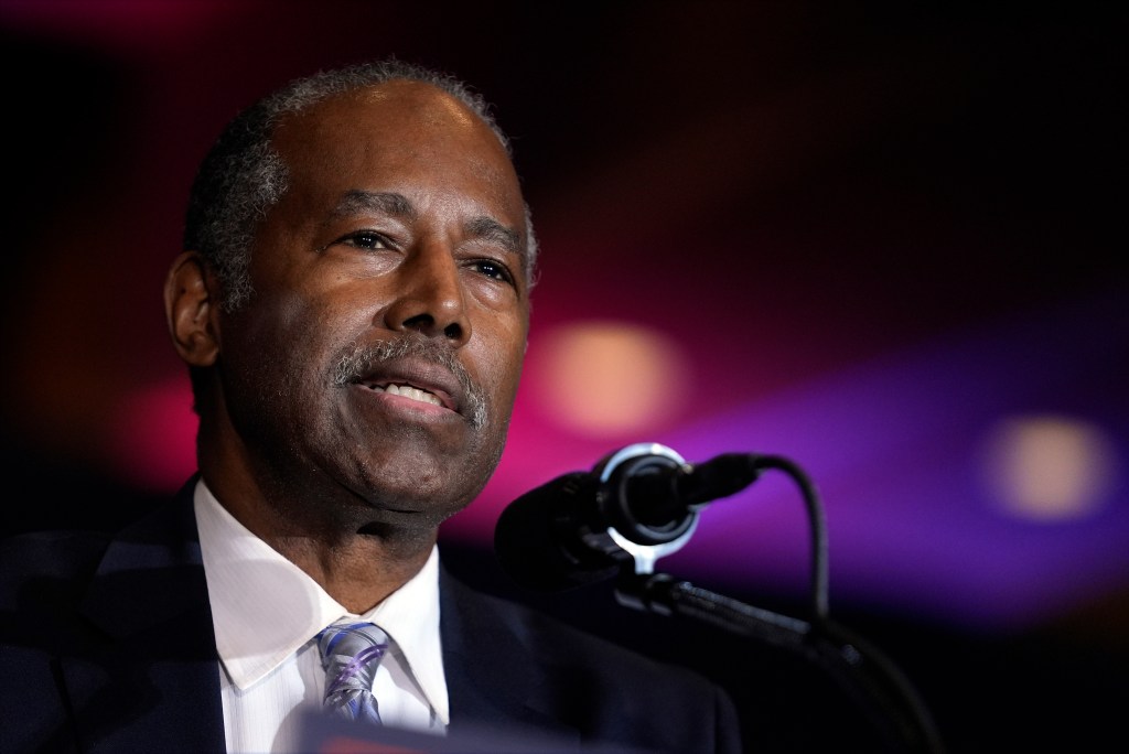 Ben Carson speaks before Republican presidential nominee former President Donald Trump at a faith event at the Concord Convention Center, Monday, Oct. 21, 2024, in Concord, N.C.