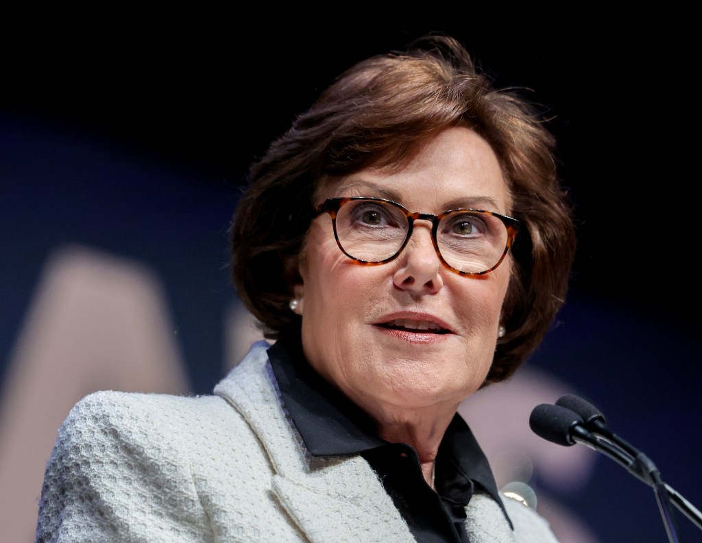 U.S. Sen. Jacky Rosen (D-NV) speaks to supporters at the Nevada Democratic Party's election results watch party.