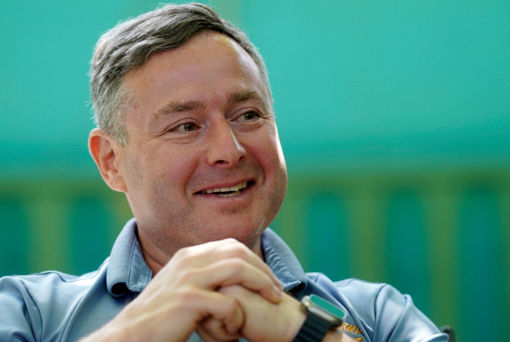 Former Army officer Eugene Vindman, a Democrat running for Congress in Virginia's 7th District, smiling during an interview in Stafford, Virginia, on Sept. 12, 2024