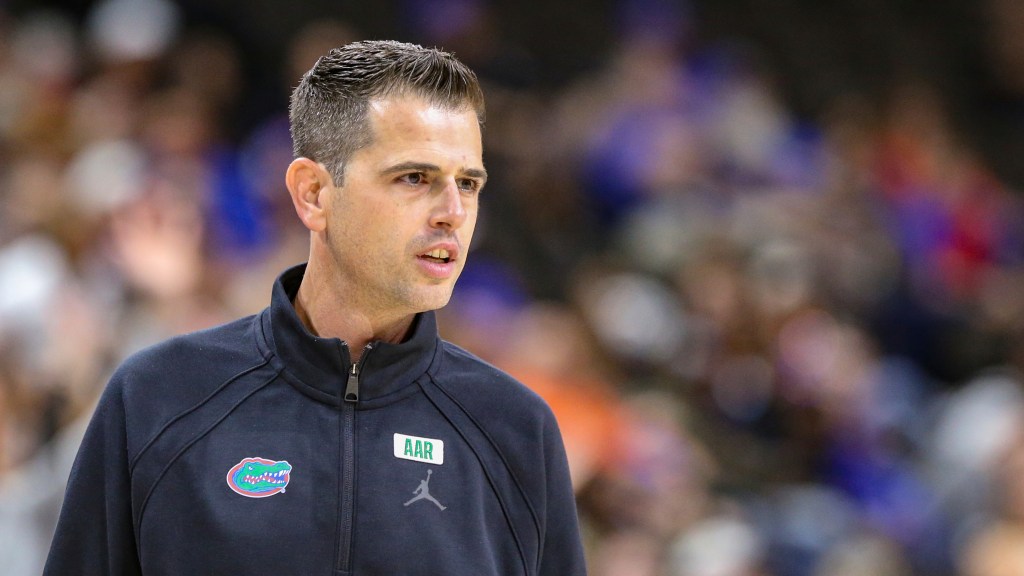 Florida head coach Todd Golden watches play during the first half of an NCAA college basketball game against South Florida, Monday, Nov. 4, 2024, in Jacksonville, Fla.