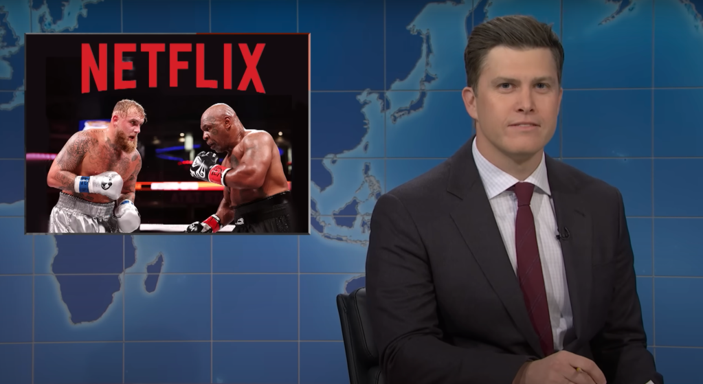 Colin Jost roasts the Mike Tyson-Jake Paul bout on Saturday Night Live.