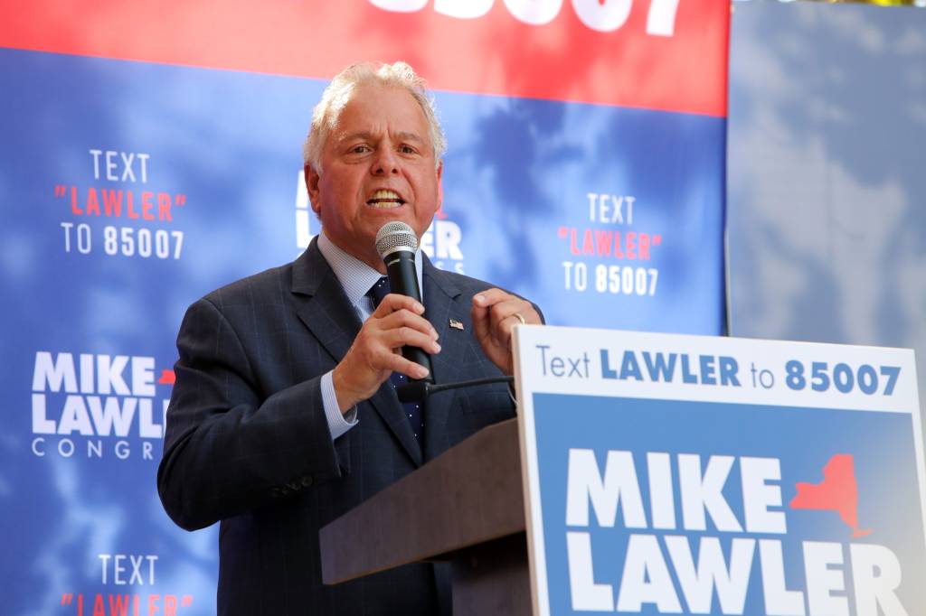 Mike Sapraicone, Republican candidate for Senator, speaks at the get-out-the-vote rally for Rep. Mike Lawler, Republican candidate for the 17th Congressional District, Oct. 31, 2024 at the Rockland Republican campaign office in New City.