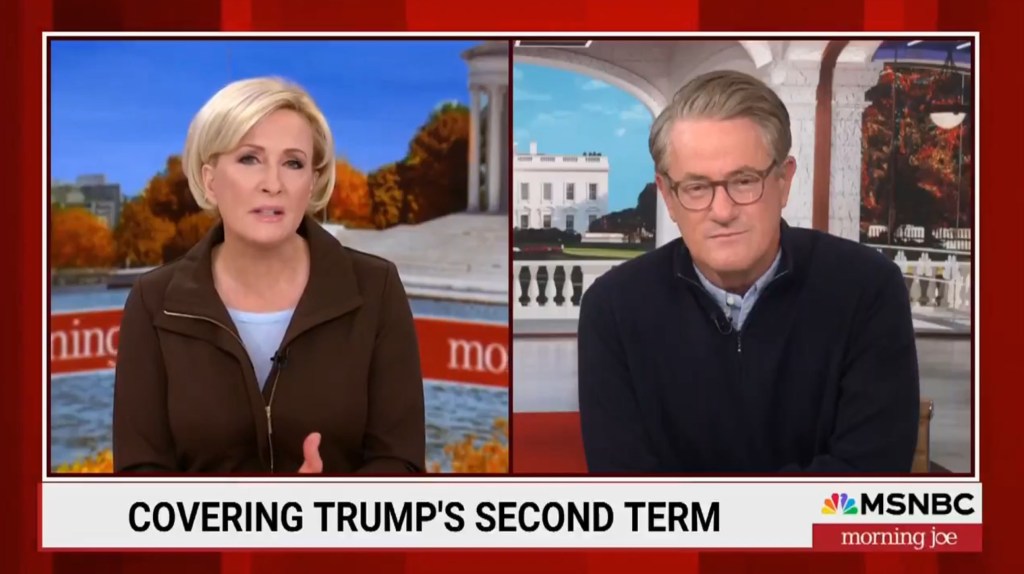 Screenshot of MSNBC's "morning joe" featuring Mika Brzezinski and Joe Scarborough.