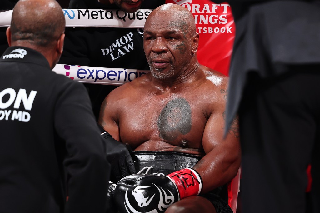 Mike Tyson is pictured during his Netflix fight against Jake Paul on Nov. 15.