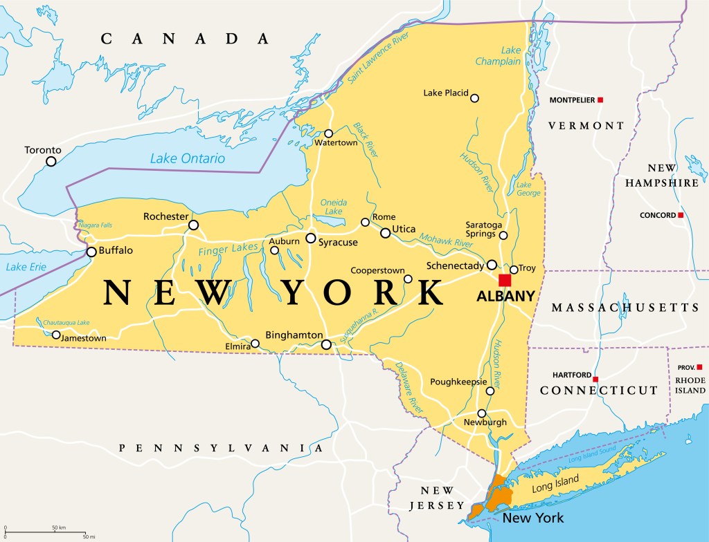 A political map of the state of New York