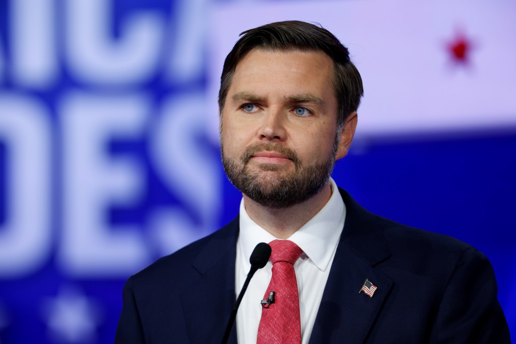 Republican vice presidential nominee Sen. JD Vance (R-OH) participates in a debate at the CBS Broadcast Center on October 1, 2024 in New York City.