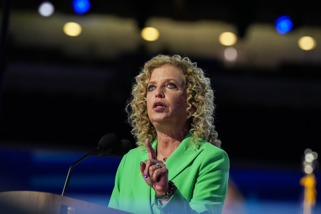 Rep. Debbie Wasserman Schultz speaks on stage during the third day of the Democratic National Convention at the United Center on August 21, 2024 in Chicago, Illinois.