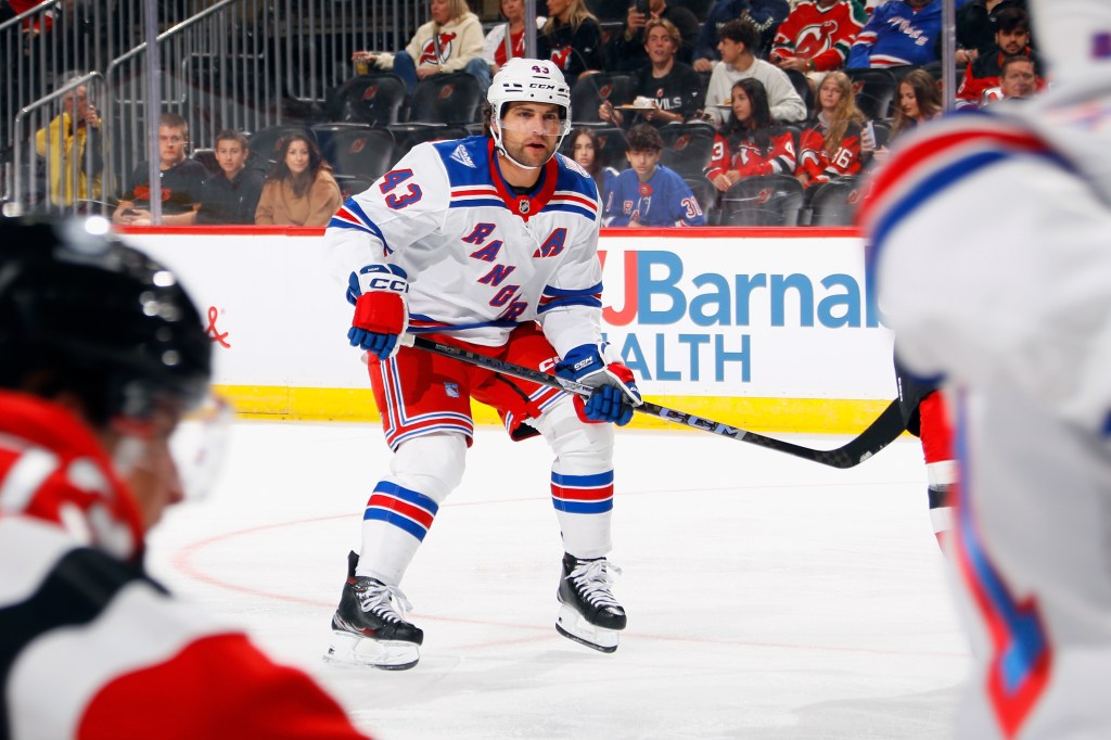 Conor Sheary #43 of the New York Rangers skates during a preseason game.