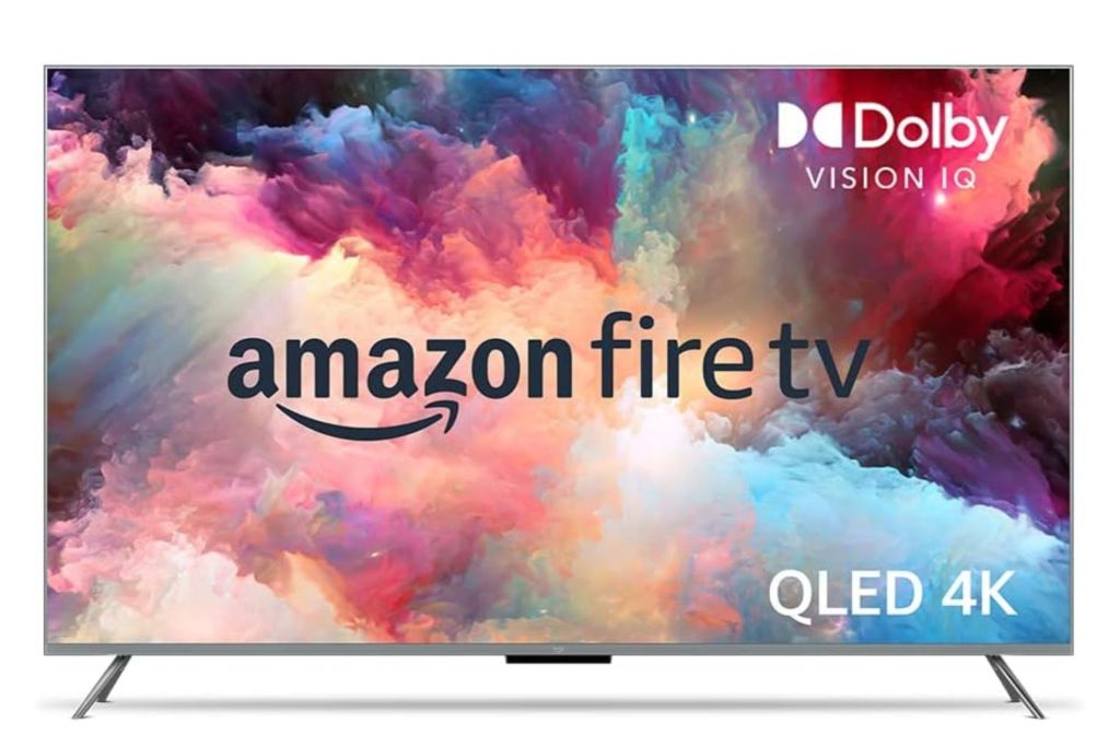 A Amazon Fire TV with its screen showing an image of clouds