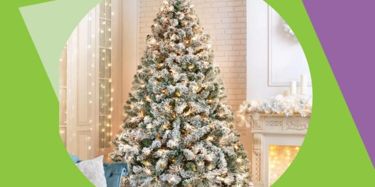 Ericka Pre-lit Flocked Artificial Christmas Tree is 44% off