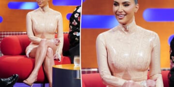 Kim Kardashian wears latex and lace dress on Graham Norton Show