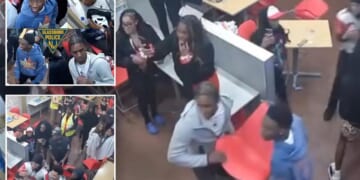Violent brawl erupts in Domino’s as suspects hurl chair, strike officer's head