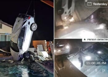 Nevada car crash tosses vehicle airborne, driver lands in backyard pool