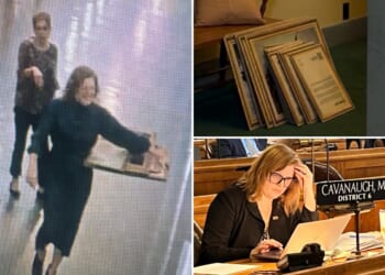 Nebraska state Senator Machaela Cavanaugh caught removing founding fathers portrats from Capitol