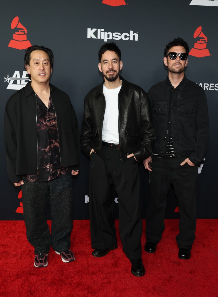 Joe Hahn, Mike Shinoda and Colin Brittain of Linkin Park attend the 2026 MusiCares Person of the Year Gala