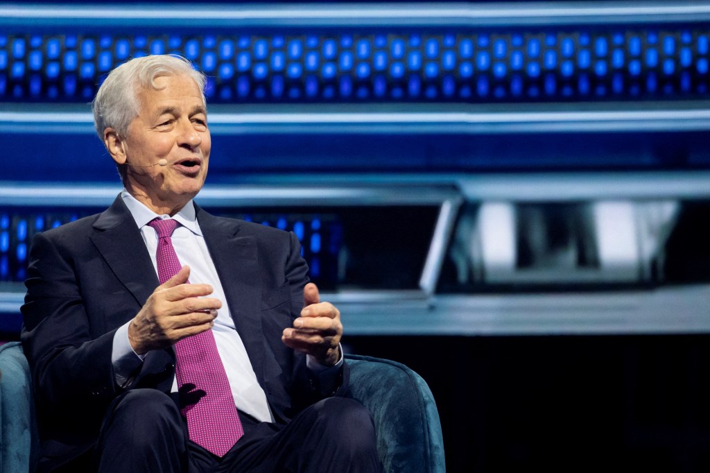 Jamie Dimon speaking during the America Business Forum in Miami.