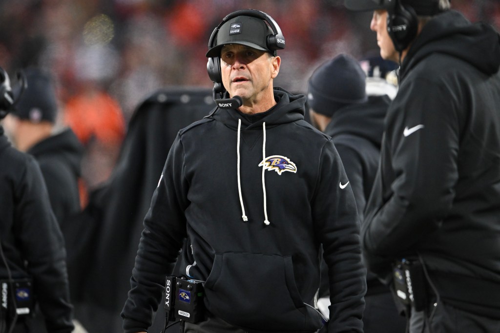 John Harbaugh on the Ravens sideline in November 2025.