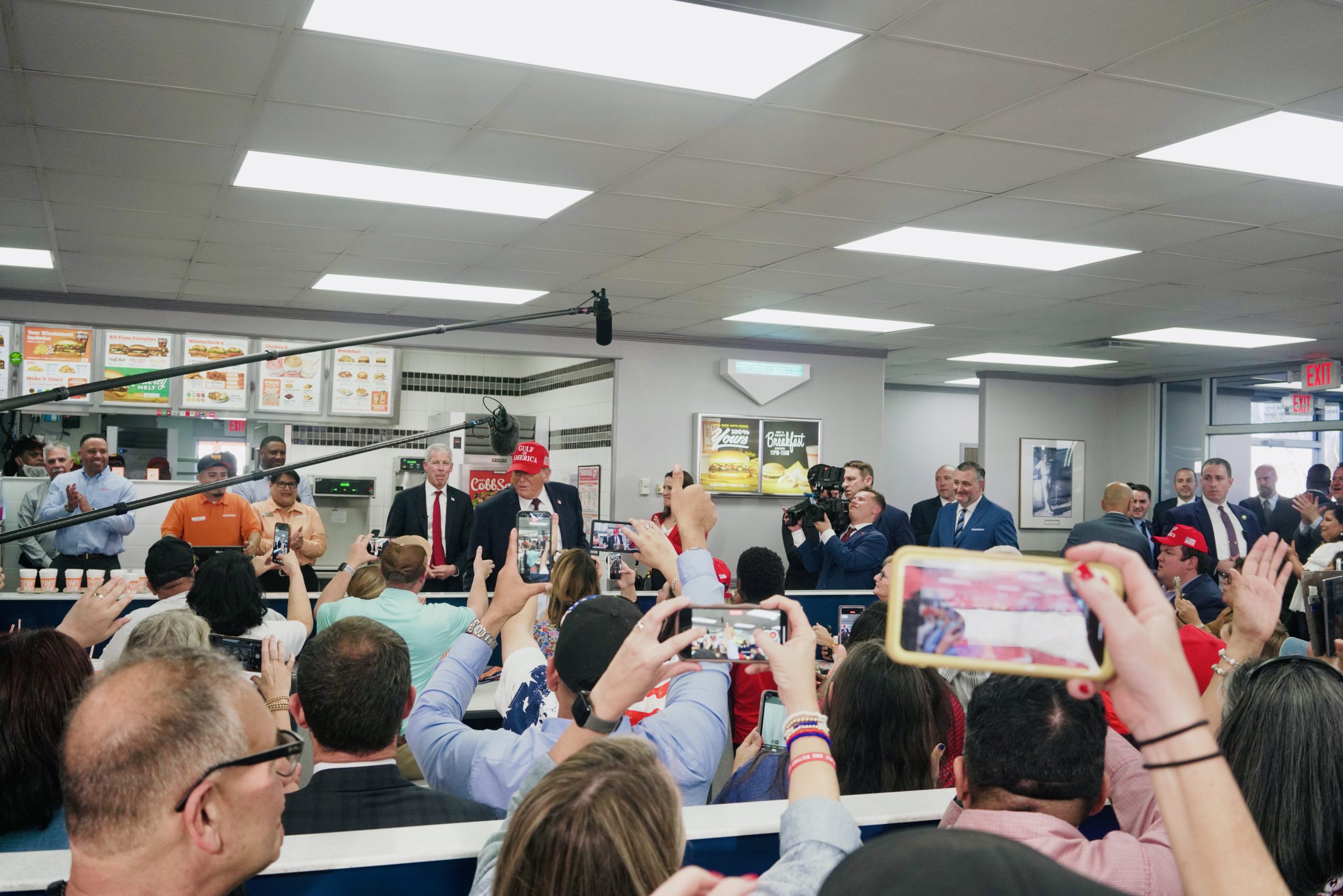 President Trump greets supporters at a Whataburger in Corpus Christi, Texas, on Friday, Feb. 27, 2026.(Thomas Catenacci/Washington Free Beacon).