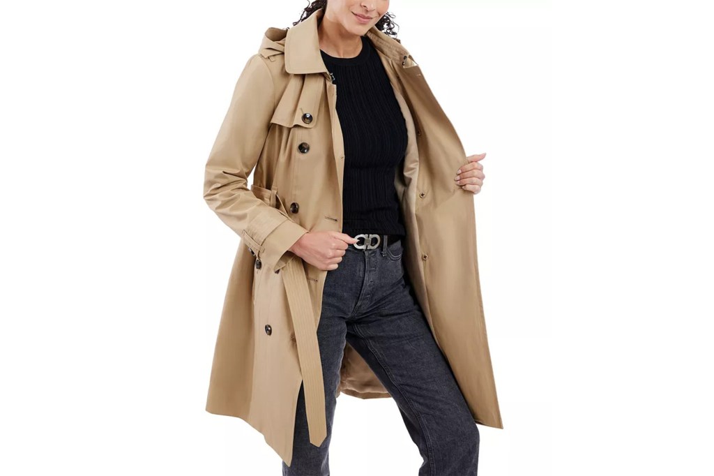London Fog Women's Double-Breasted Hooded Trench Coat, Created for Macy's