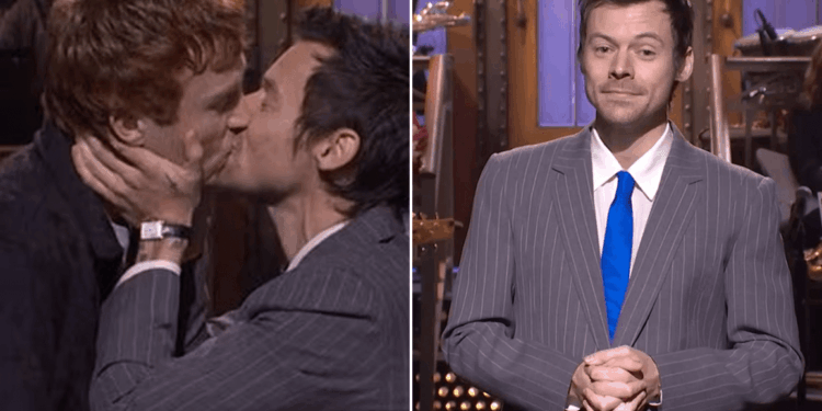 Harry Styles Kisses Ben Marshall During ‘SNL’ Monologue While Joking About Past “Queerbaiting” Claims