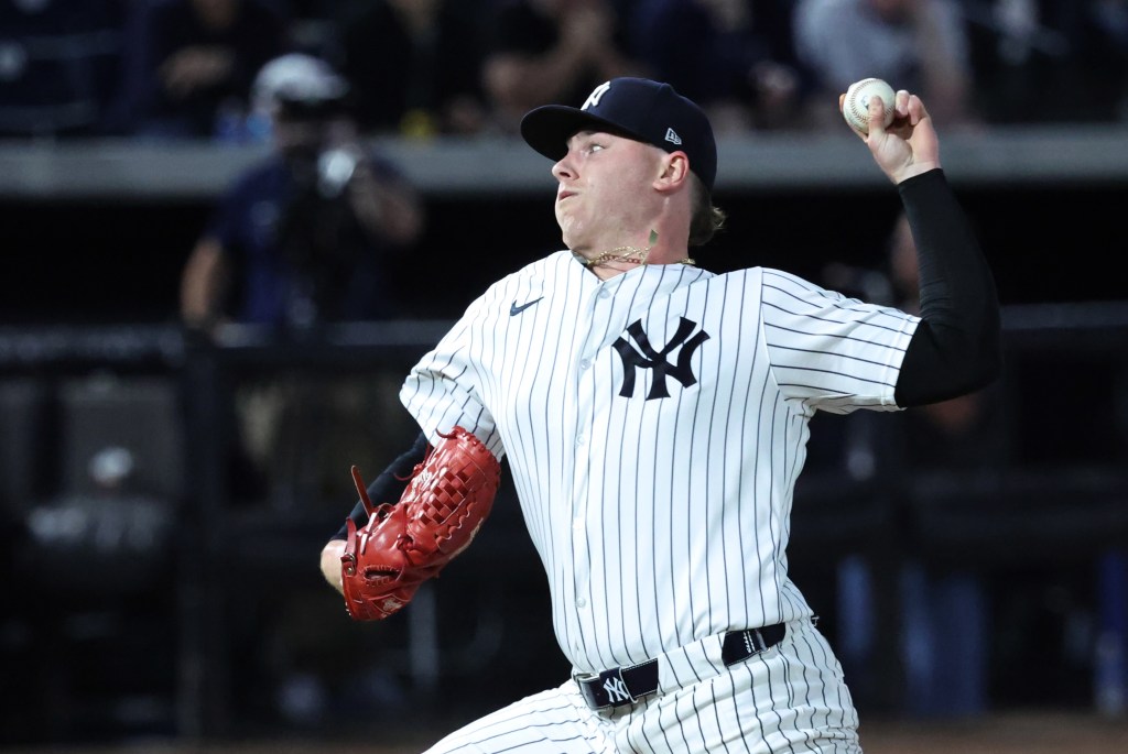 New York Yankees pitcher Ryan Weathers #40, pitching in the 1st inning against the Nationals in a spring game. 