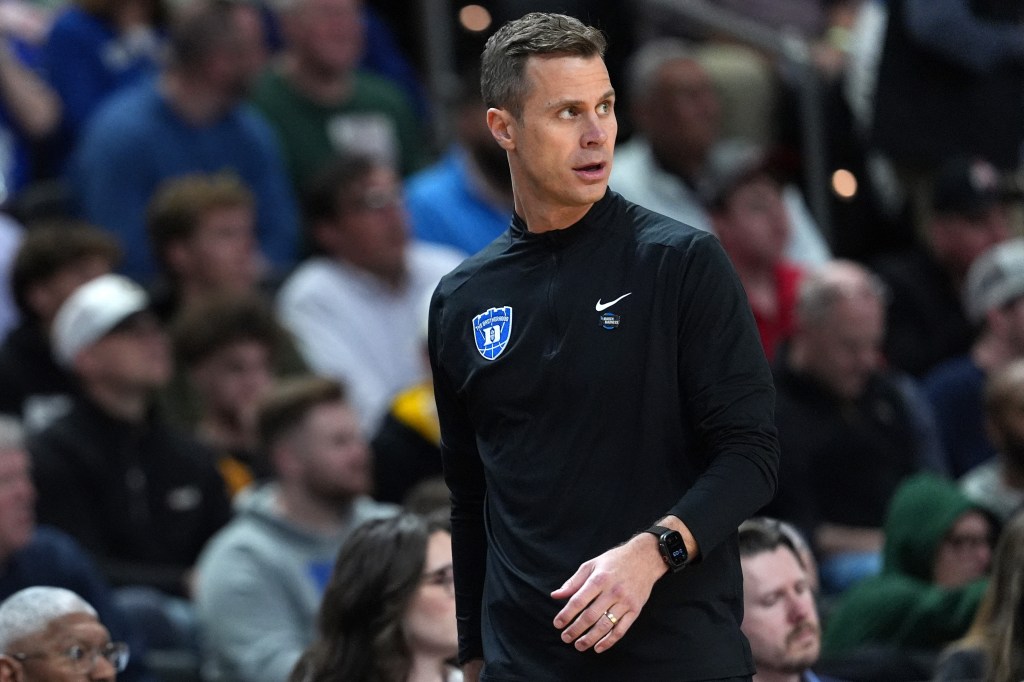 Duke Blue Devils head coach Jon Scheyer on the sidelines.