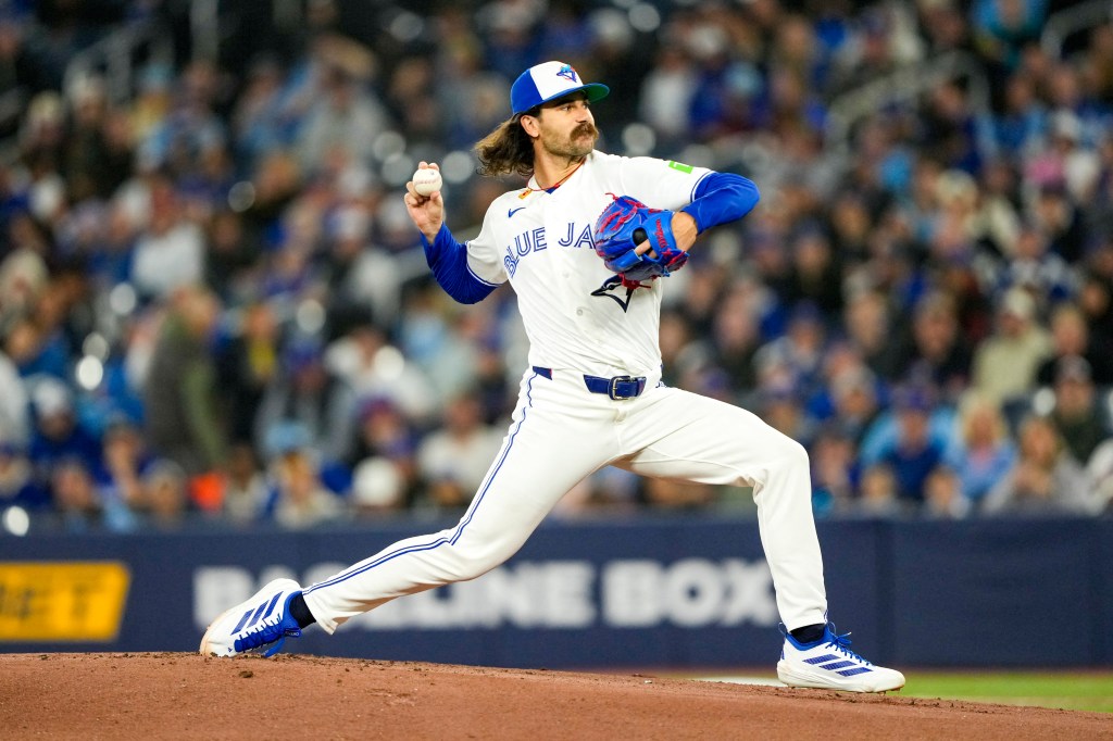 Toronto Blue Jays pitcher Dylan Cease (84) pitches to the Athletics.
