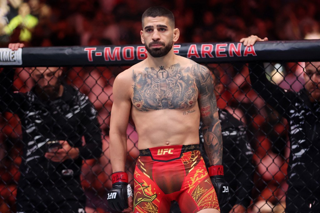 Ilia Topuria is pictured during a June 2025 lightweight bout.