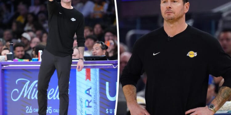 Lakers head coach J.J. Redick laces up custom made Nike sneakers for Autism Acceptance Month