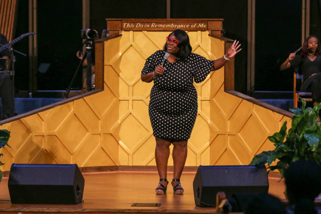 WASHINGTON, DC - SEPTEMBER 13: Roishetta Sibley Ozane speaks during the "Climate Revival: Live" 2024 Congressional Black Caucus at New Bethel Baptist Church on September 13, 2024 in Washington, DC. 